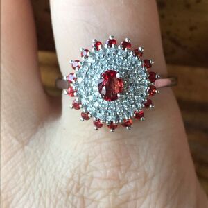 Natural Red Sapphire Moissanite Sterling Silver Ring Size 10